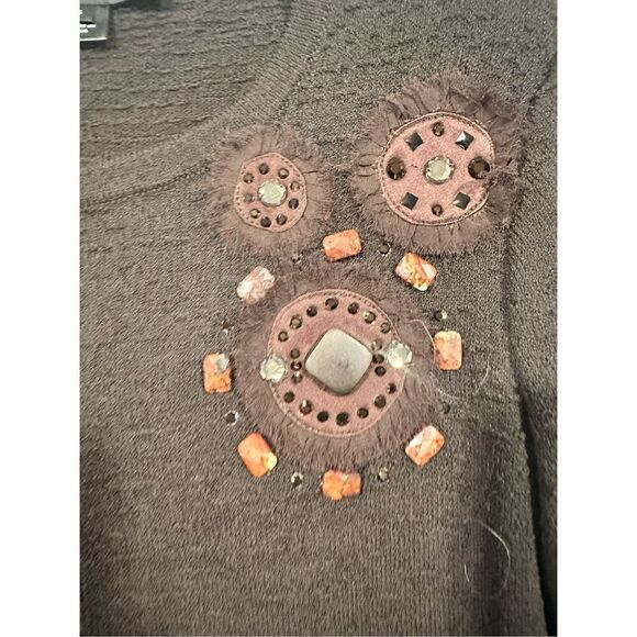 Gorgeous St. John Floral Accented Brown Cardigan, Size Small - Picture 2 of 8